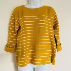 Tahari Mustard Yellow and White Striped Sweater